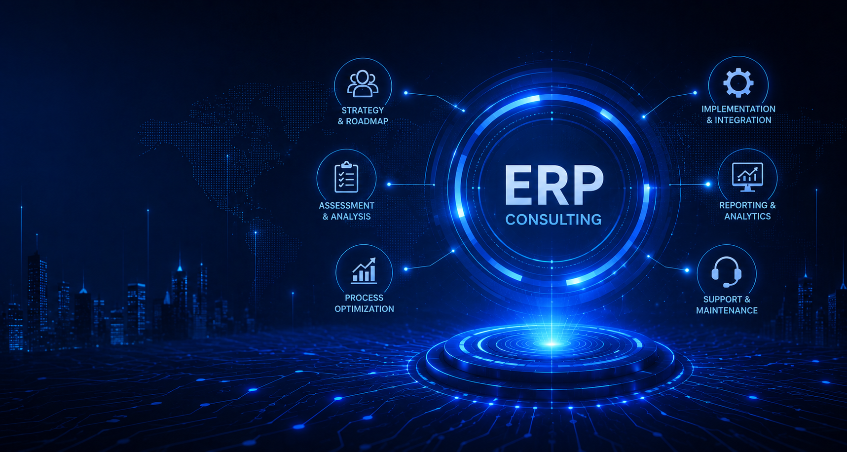 Enterprise ERP consulting team working in a modern office